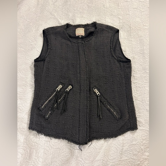 Rebecca Taylor Cotton/Lamb Leather Tweed Moto Vest/ jacket Size 8 - Picture 1 of 9